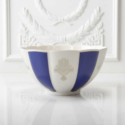 Bol En Porcelaine Fine Bleu Et Blanc Avec Motif Doré Khmissa – 27cm thumbnail 2