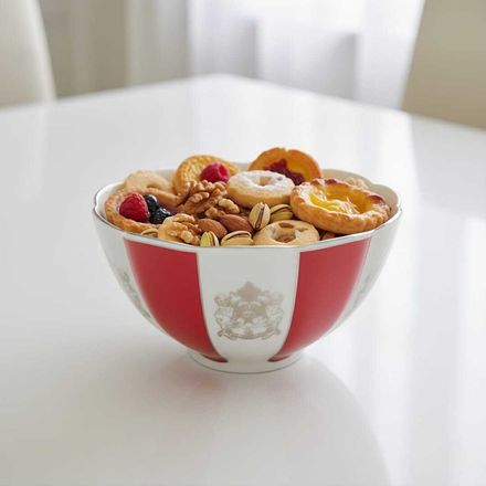 Bol En Porcelaine Fine Rouge Et Blanc Avec Motif Doré – 13cm/20cm thumbnail 4