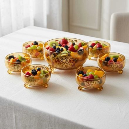 Service de bols en cristal beige dore – Ensemble 7 pièces élégantes pour desserts, salades ou apéritifs 7/11cm et 11/17CM thumbnail 1