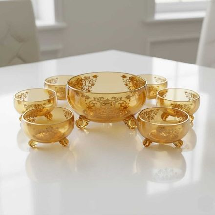 Service de bols en cristal beige dore – Ensemble 7 pièces élégantes pour desserts, salades ou apéritifs 7/11cm et 11/17CM thumbnail 4
