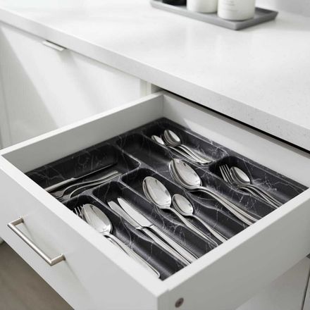 Organisateur de couverts en plastique effet marbre noir – Plateau à ustensiles de cuisine pratique et élégant 39/32 cm thumbnail 2