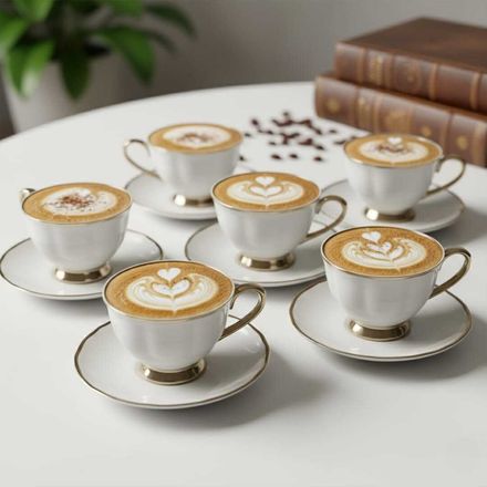 set de 6 tasses à thé en porcelaine 200ml avec avec 6 assiettes sous tasse – Élégance et raffinement intemporel thumbnail 2