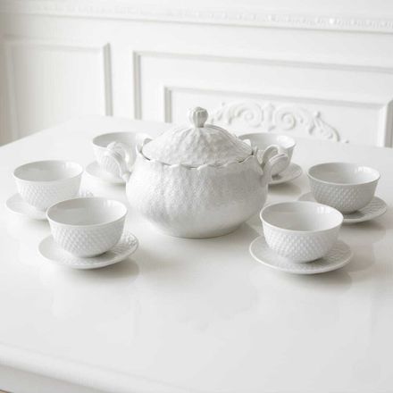 Ensemble 15 Pieces Soupière avec Couvercle et Louche et 6 Bols et 6 Assiettes en Porcelaine Blanche thumbnail 1