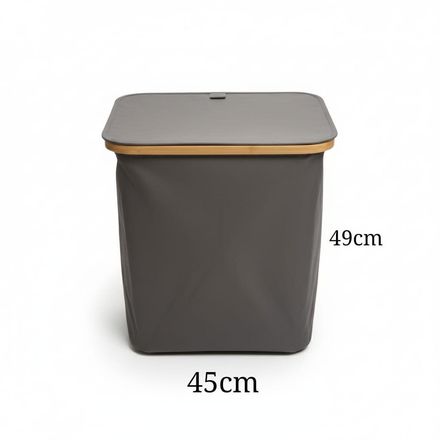 Panier de Rangement Pliable pour Linge avec couvercle 45cm/49cm avec Cadre en Bambou et Poignées - Corbeille Pliable - Panier Polyvalent pour Linge - Vêtements - Couvertures thumbnail 4