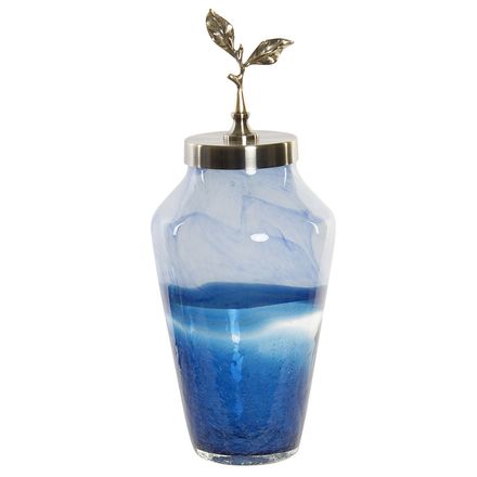 Couvercle Bleu Vase en Verre et Métal 21x21x52 thumbnail 1