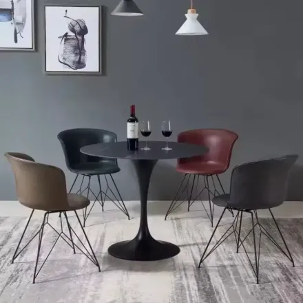 Siri Table Ronde Tulipe En Pierre Frittée 80 Cm – Noir ( Sans Les Chaises ) thumbnail 2