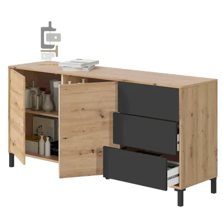 BROOKLYN Buffet avec 2 portes et 3 tiroirs 154 cm thumbnail 4