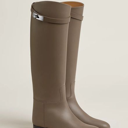 Bottes cavalières Plates en Cuir Marron-Gris thumbnail 1