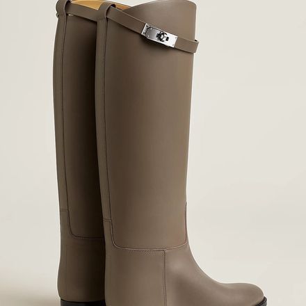 Bottes cavalières Plates en Cuir Marron-Gris thumbnail 3