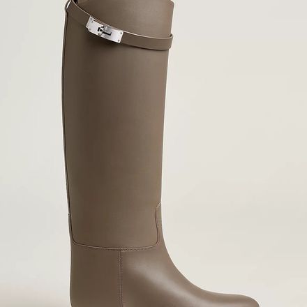 Bottes cavalières Plates en Cuir Marron-Gris thumbnail 4