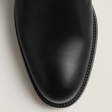 Bottes Cavalières Plates en Cuir Noir thumbnail 4