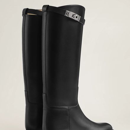 Bottes Cavalières Plates en Cuir Noir thumbnail 3