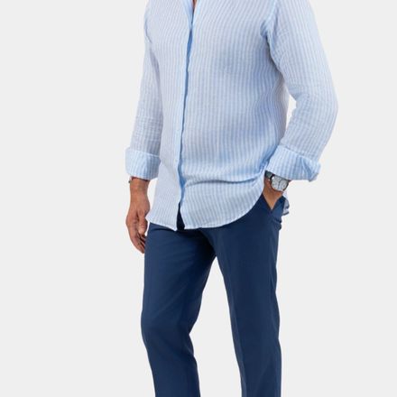 Napoli Sky-blue Linen Striped Shirt thumbnail 1