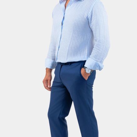 Napoli Sky-blue Linen Striped Shirt thumbnail 3