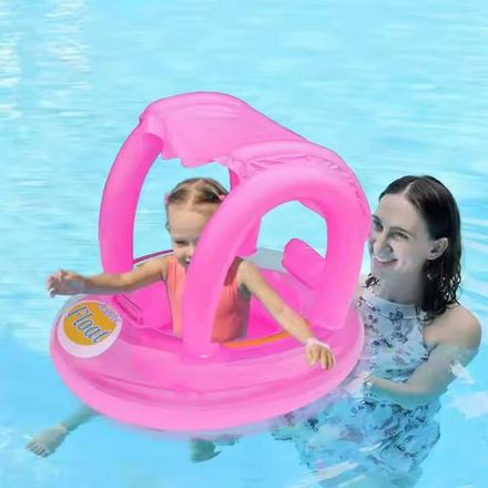 Bouée Gonflable Bébé avec Pare-Soleil – Flotteur Natation Rose pour Enfants thumbnail 1