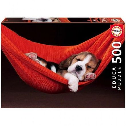 Puzzle de 500 Pièces pour Enfants - Chiot Sieste dans un Hamac thumbnail 1