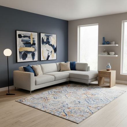 Tapis SANA Bleu, Gris, Orange thumbnail 1