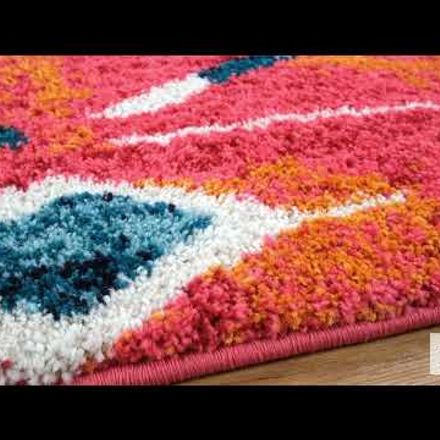 Tapis Berber Tribal Mk 02 Bleu, Jaune, Rose, Orange, Blanc thumbnail 1