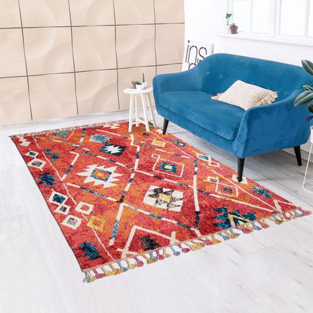 Tapis Berber Tribal Mk 02 Bleu, Jaune, Rose, Orange, Blanc thumbnail 2