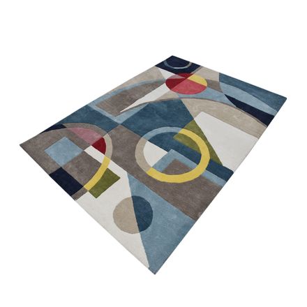 Tapis Contemporain 100% Bio Bleu, Gris, Rouge, Jaune thumbnail 4