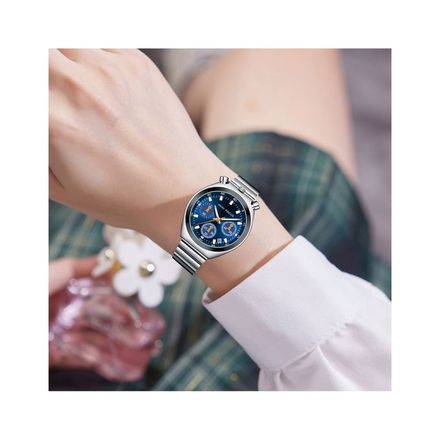 Montre à Quartz Vert Argenté pour Femmes, Bracelet en Acier Inoxydable thumbnail 3