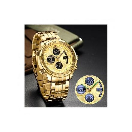 New Montre Quartz pour Hommes en Acier Inoxydable Double Affichage thumbnail 1