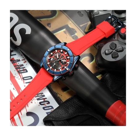 Montre à Quartz de Sport pour Hommes, Orange, Bracelet en Silicone, Chronographe thumbnail 3