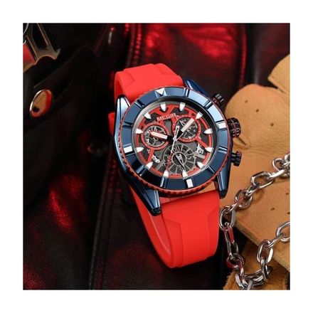 Montre à Quartz de Sport pour Hommes, Orange, Bracelet en Silicone, Chronographe thumbnail 4