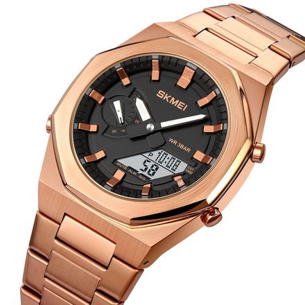 Montre à Quartz Bande en Acier Inoxydable Double Affichage Chronographe thumbnail 1