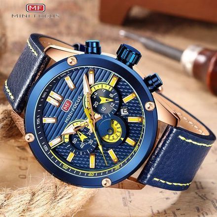 Mini Focus Montre-bracelet en Cuir pour Hommes, Nouvelle Mode, Étanche, Lumineuse thumbnail 3
