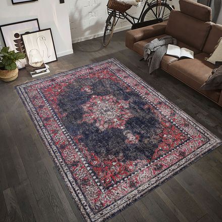 Tapis Ozlem Rouge, Brun, Bleu, Écru thumbnail 3