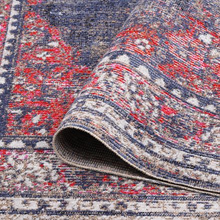 Tapis Ozlem Rouge, Brun, Bleu, Écru thumbnail 4