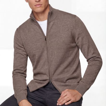 Zip Knit Cardigan – Taupe – 100% Extra-fine Merino Wool thumbnail 2