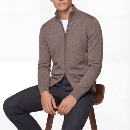 Zip Knit Cardigan – Taupe – 100% Extra-fine Merino Wool thumbnail 4