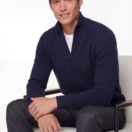 Zip Knit Cardigan – Navy Blue – 100% Extra-fine Merino Wool thumbnail 1