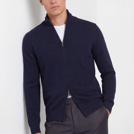 Zip Knit Cardigan – Navy Blue – 100% Extra-fine Merino Wool thumbnail 2