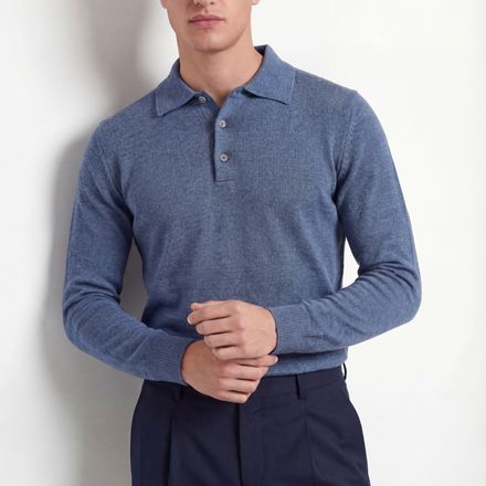 Merino Knit Polo – Dusty Blue – 100% Superfine Virgin Wool thumbnail 2