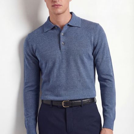 Merino Knit Polo – Dusty Blue – 100% Superfine Virgin Wool thumbnail 4