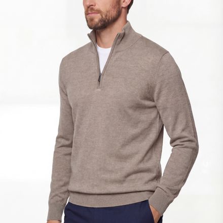 Half-zip Knit Sweater – Taupe – 100% Extra-fine Merino Wool thumbnail 3