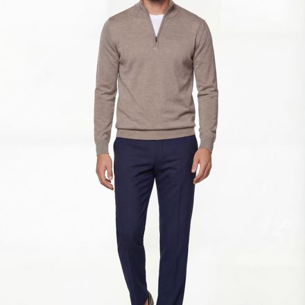 Half-zip Knit Sweater – Taupe – 100% Extra-fine Merino Wool thumbnail 4