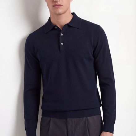 Merino Knit Polo – Navy – 100% Superfine Virgin Wool thumbnail 1