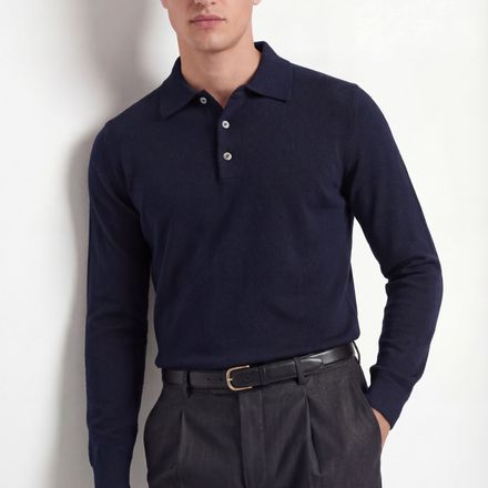 Merino Knit Polo – Navy – 100% Superfine Virgin Wool thumbnail 3