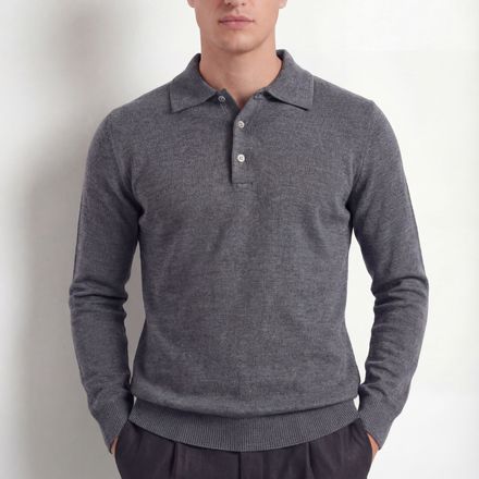 Merino Knit Polo – Mid Grey – 100% Superfine Virgin Wool thumbnail 4