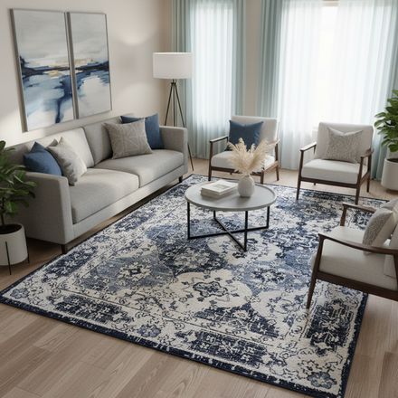 Tapis NOURA bleu, crème thumbnail 2