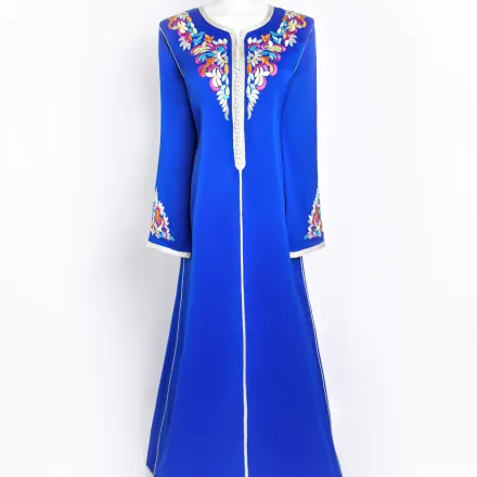 Caftan en crêpe de soie bleu thumbnail 1