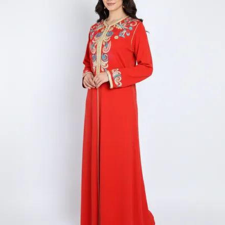 Caftan en crêpe de soie rouge brique thumbnail 3