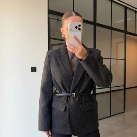 Veste Ceinturée À Fines Rayures thumbnail 2