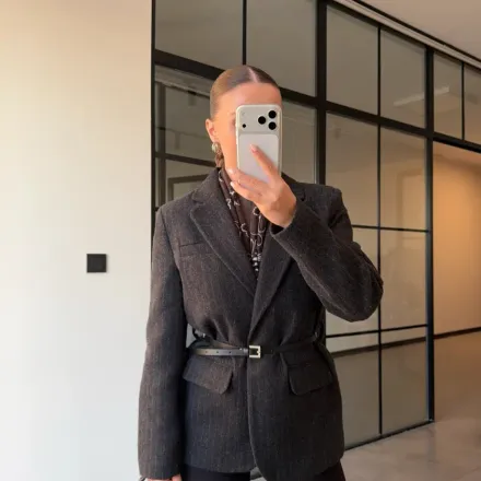 Veste Ceinturée À Fines Rayures thumbnail 1