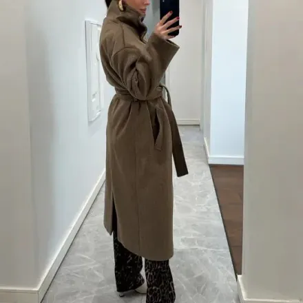 Manteau Long Ceinturé À Col Montant thumbnail 4