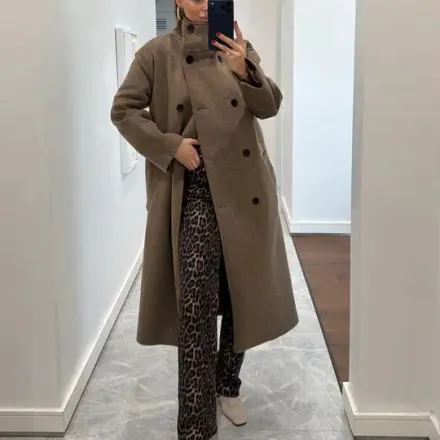 Manteau Long Ceinturé À Col Montant thumbnail 3